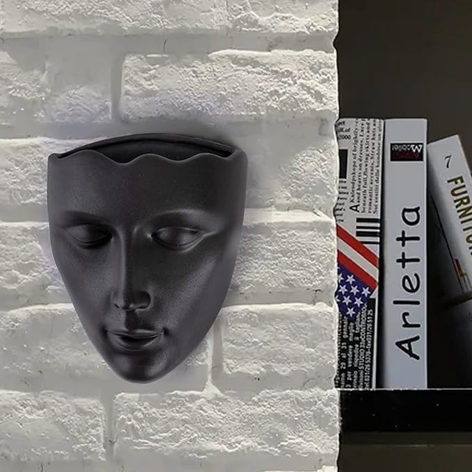 Notakia Face Planter Pot Wall Mounted Outdoor/Indoor Planter with Drainage for Succulents, Cactus, and Small Plants Unique Home Decor Gift for Friends and Family (Black)