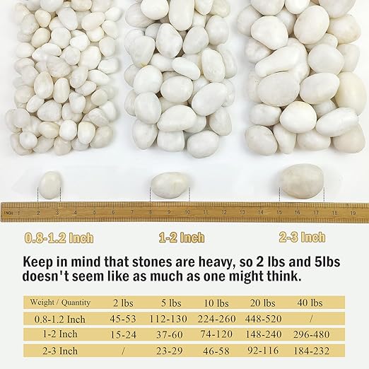 20 lbs White Pebbles for Indoor Plants, 0.8-1.2 inch Small River Rocks for Plants. Decorative White Stones for Planters Vase Fish Tank and Outdoor Garden Landscaping Rocks