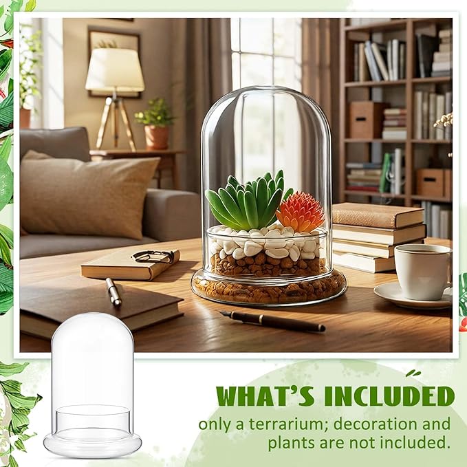 2 Pcs 4.7 x 6.3 Inch Glass Terrarium Clear Terrarium Planter Container Glass Dome Cloche with Airhole and Base for Plant Flower Home Tabletop Display Centerpiece, Plants Not Included