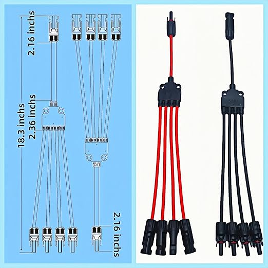 1 Pair Solar Y connectors 1 to 4-Turn Waterproof Parallel Solar connectors, 12AWG tinned Copper Solar Panel Cable Plug connectors (M/FFFF and F/MMMM)