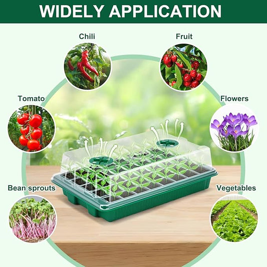 5 Pcks Seed Starter Tray 200 Cells Seed Starter Kit with Humidity Dome, Seed StartingTrays for Seed Seedling Planting Starter, Mini Greenhouse Plant Germination Trays(Green)
