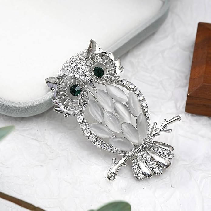 Rhinestone Owl Brooch Pin for Women Cute Big Cartoon Cat Eye Stone Owl Bird Brooch Unique Double Owl Brooch Pin Clothes Bag Hat Dress Jewelry