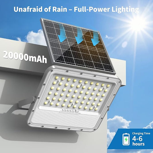 Solar Lights Outdoor LED Automatic Light with Battery, IP65 Waterproof Outside Solar Powered Security Flood Light and 8.2ft Cable with Remote Control for Pathway, Patio & Yard (200W)