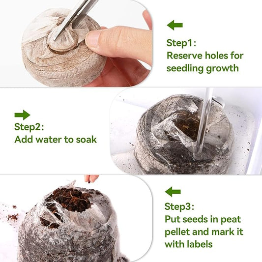 200 Pcs Peat Pellets - 30mm Seeds Starting Plugs, Compressed Coconut Fiber Soil Block, Plant Pods Bulk for Seedling Planting Herb Flower Vegetables