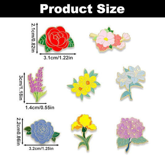 8PCS Flower Enamel Pins Bulk, Cute Enamel Pins, Kawaii Pins, Colorful Lapel Pins Badges for Hats Clothing, Colorful Brooch Lapel Pins for Backpacks Jewelry Gift Decorations Party Accessories for Women