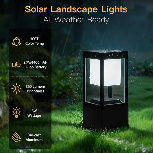 Solar Bollard Lights Outdoor, Premium Modern Led Landscape Pathway Lights Waterpoorf, Path Lighting for Garden Yard Walkway, 3CCT Seturable, Dusk to Dawn, Auto On/Off (4 Pack)