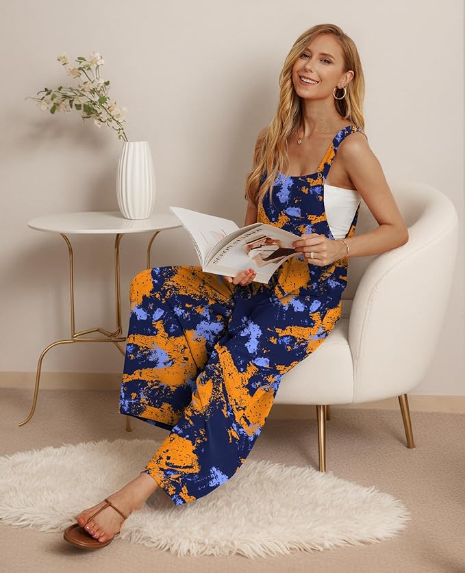 IWOLLENCE Women's Summer Jumpsuits Boho Wide Leg Overalls Casual Loose Rompers with Pockets 2025