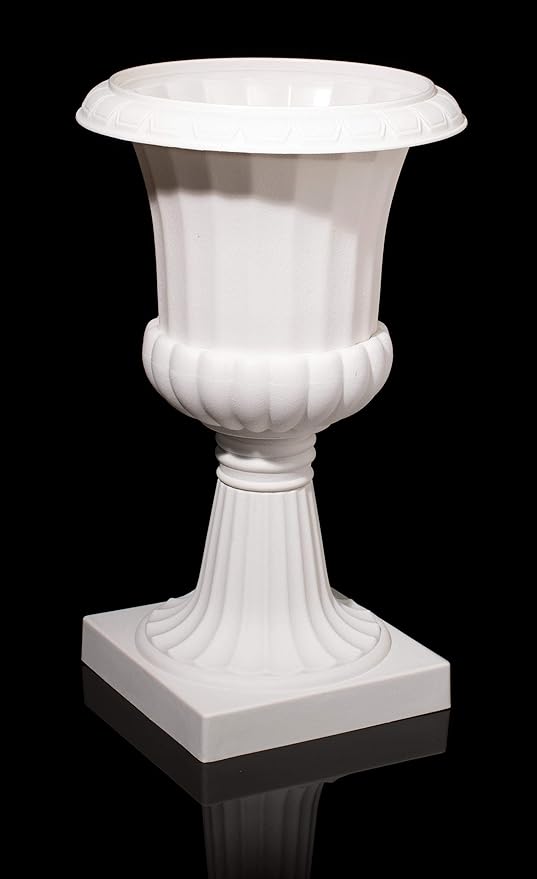 TCDesignerProducts Classic White Decorative Plastic Urn Planter, 19 Inches High
