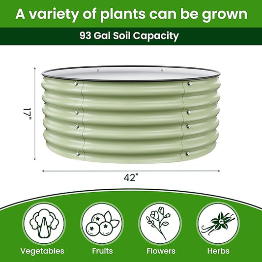 Round Raised Garden Bed Kit, 3.5x3.5x1.4Ft Outdoor Zinc-Aluminum-Magnesium Metal Flower Beds Stainless Steel Patio Ground Planter for Planting Vegetables (Light Green)
