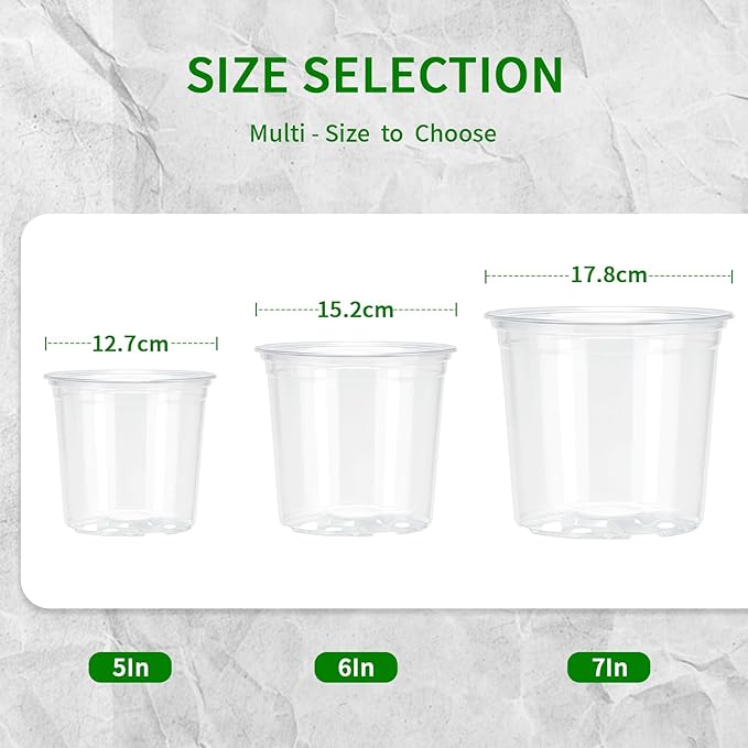 Clear Nursery Pots with Drainage, 5/6/7 Inch Nursery Plant Pots, Plastic Seedling Flower Pots for Indoor Plants, Transparent Planters for Indoor Plants, 15 Packs