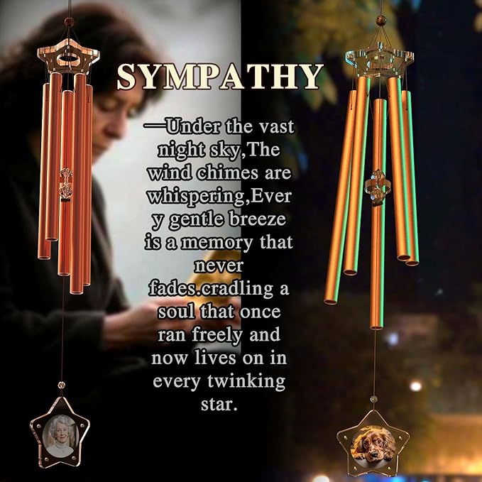 Customizable Personalized Wind Chimes,Magnetic Photo Frame Wind Pendulum,Crystal Sun Catcher Clapper- Custom Gift for Couple,Friend,Relatives and Pet.Original Design,for Home,Outdoor,Garden Decor(35")