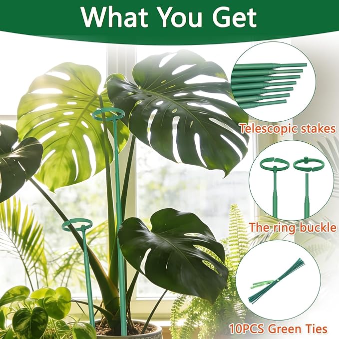 Telescoping Monstera Plant Support Stakes, 12.5IN to 48.4IN Adjustable Length, Extendable Plant Stakes for Indoor Plants, Premium Stainless Steel Material Plants Sticks for Orchids, Tomatoes- 7Pack