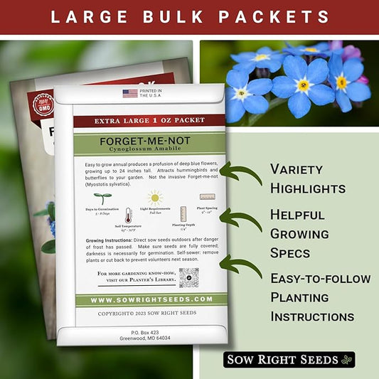 Sow Right Seeds - Bulk Forget-Me-Not Flower Seeds for Planting - 1 Ounce, 5300 Seeds - Non-GMO Heirloom Jumbo Pack with Instructions - Attract Butterflies - Grow Loads of Flowers for Pollinators…