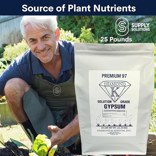 Supply Solutions Gypsum Powder - Purest and Soluble Houseplant Food Fertilizer for Indoor Plants, Outdoor, Lawn, Vegetables - Indoor Plant Nutrients, Improve Plant Growth (25 Pounds)