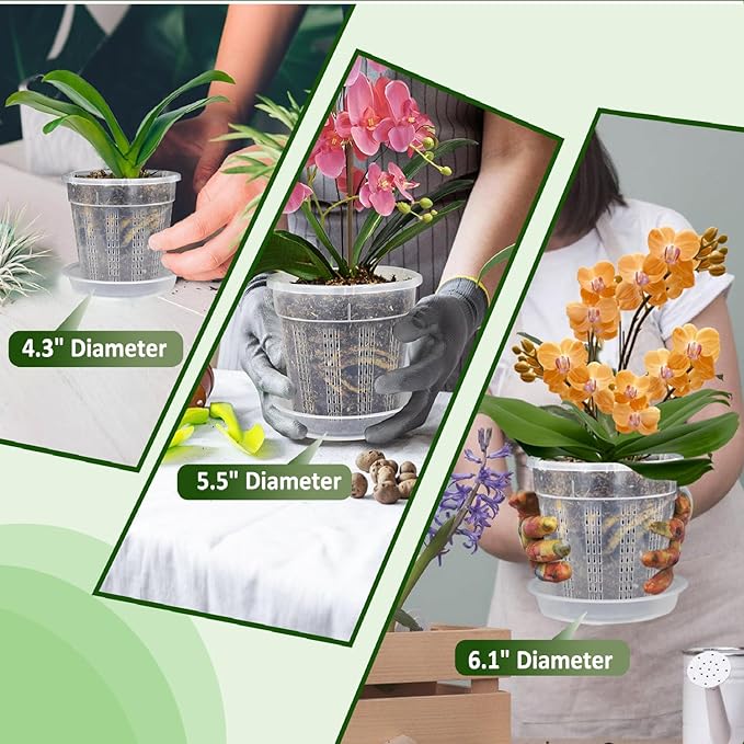 Orchid Pots, 6 Pack 4.3" Orchid Pots with Holes and 10Pcs Plant Stakes, Clear Plastic Plant Pot for Indoor Outdoor Plants(6 Pack 4.3")