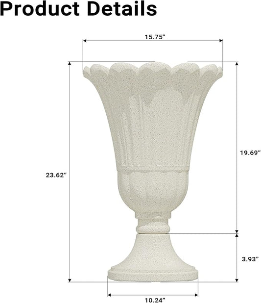 23" Tall Planters for Outdoor Plants Set of 2, Planter with Drainage Holes and Petal Design, Large Outdoor Planters for Porch, Garden, Indoor, Beige