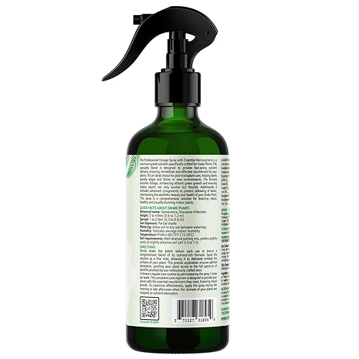 Professional Foliar Plant Spray with Essential Micronutrients 3-1-2 for Snake Plants, Dracaena trifasciata, Sansevieria - Liquid Fertilizer - Plant Food - Plant Shine - Plant Care (16 OZ)
