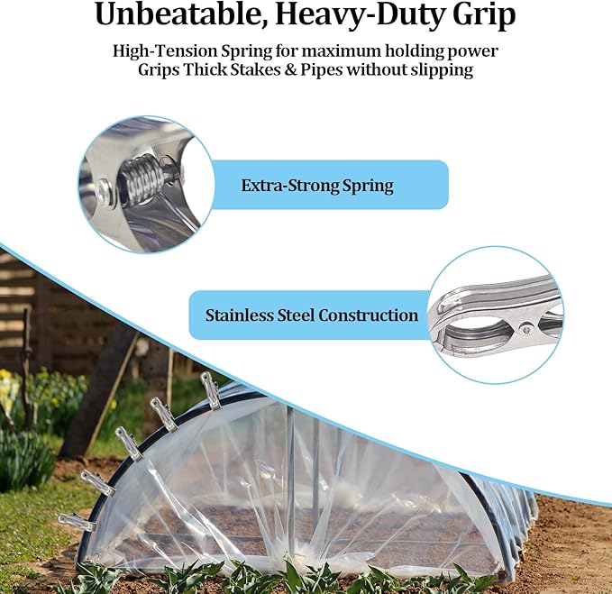 Garden Clips Stainless Steel Greenhouse Clamps Spring Clips for Garden Mesh, Shade Cloth, and Plant Support for Plants, Greenhouse, Outdoor Gardening (40 Pack)