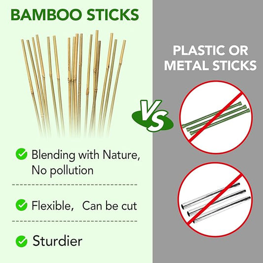 60Pcs Bamboo Stakes for Plant 3 Feet, Garden Bamboo Plant Stakes for Plants Support, Climbing Plants, Tomatoes, Sunflowers, Beans, Potted Plants, Trees