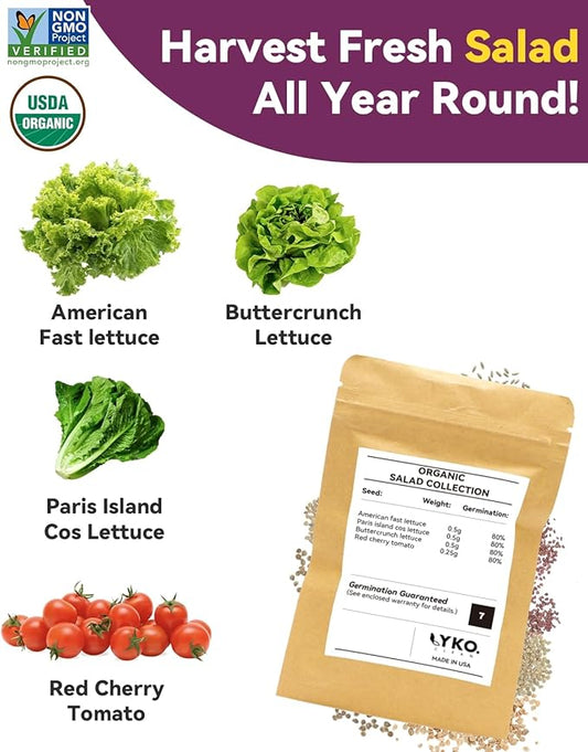 Salad Seed Pod Kits for AeroGarden, 8-Pods iDOO Hydroponics Growing System Herb Garden, Including American Fast Lettuce, Buttercrunch Lettuce, Red Cherry Tomato, 400+ Seeds