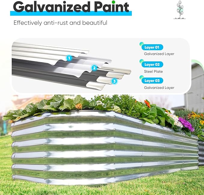 Quictent Raised Garden Bed Kit Oval Galvanized Metal Planter Box Tall for Vegetables Outdoor Backyard, Strengthened by Crossbar, Silver 6x3x2 ft