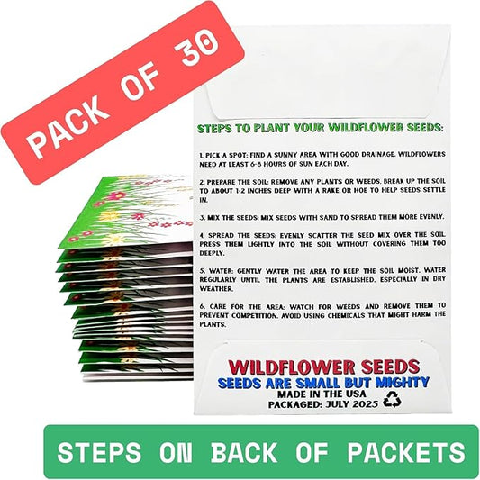 Wildflower Seed Packets Thank You Bunches Party Favors (Pack of 20) - Express Gratitude Prefilled with Wildflower Seed Mix, Great Addition or Alternative to Thank You Cards (Pink Bees)