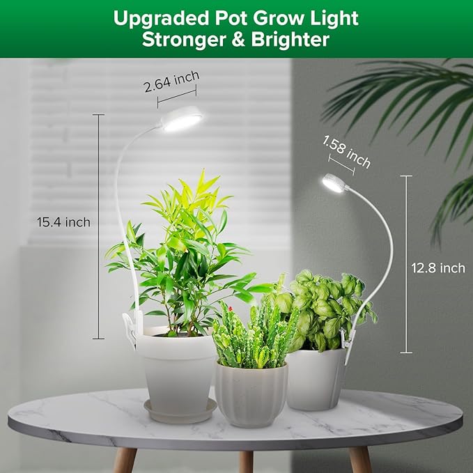 SANSI Grow Light for Indoor Plants, Clip-on LED Full Spectrum Plant Lamp with 4-Level Dimmer, Auto On/Off Timer (3/6/12 Hrs) - White, 10W 1-Pack