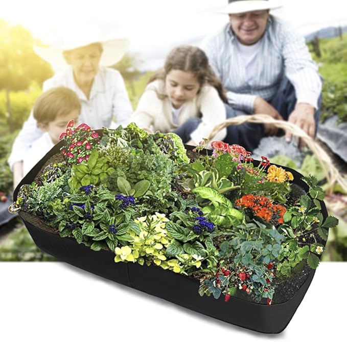 Planting Grow Bag,Felt Fabric Raised Planting Bed,Raised Garden Bed Planter Breathable Planting Container Rectangle Growing Pot