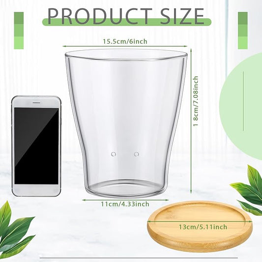 Baderke Glass Orchid Pots with Holes and Bamboo Tray Glass Pot Water Level Control Semi Hydroponic Transparent Root Transparent Indoor Orchid Planter for Home Indoor Outdoor Plant Lovers (6 Inch)