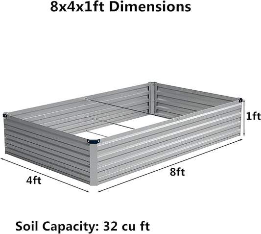 8x4x1 ft(2 Pack) Galvanized Raised Garden Bed,Outdoor Planter Box Metal Patio Kit Planting Bed for Vegetables Flowers and Succulents,Silver