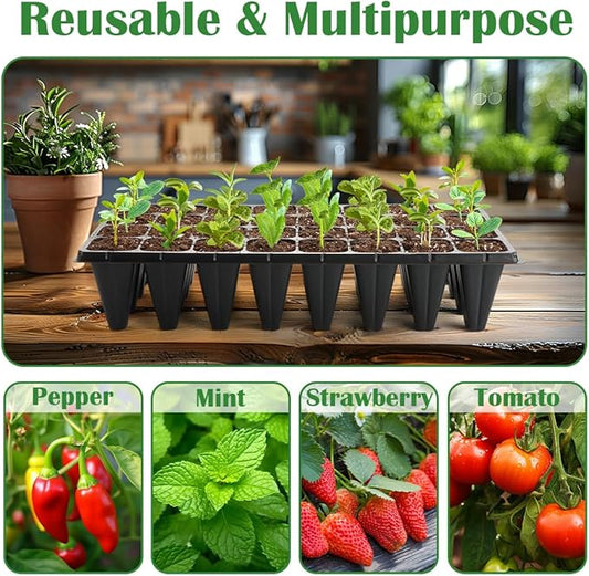 10 Pack 32 Cell Seed Starter Trays - Extra Deep 4.33" Plastic Nursery Trays, 20" x 10",Fits Standard 1020 Flats