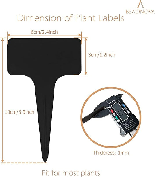 BEADNOVA Plant Labels 70pcs Plant Tags T Type Markers Plastic Garden Signs Identification Stakes Garden Markers for Outdoor (Black)