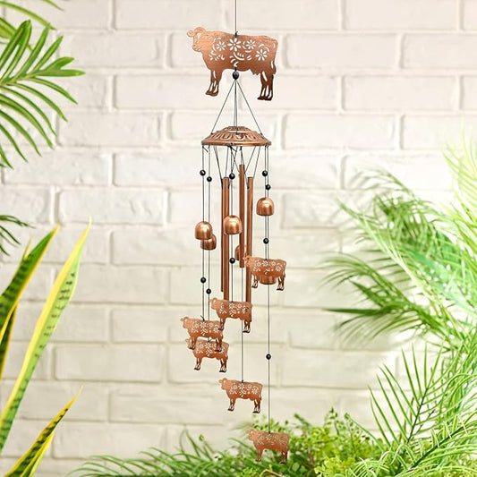 Cow Wind Chimes for Outside, Metal Windchimes Outdoors Birthday Gifts for Women Memorial Sympathy Wind Chimes for Patio Garden Yard