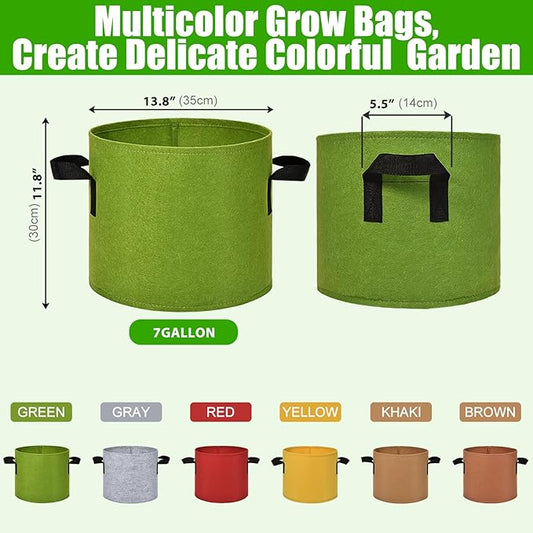 15 Gallon Grow Gags, 6 Pack Multicolor Fabric Plant Pot Bags with Long Handles for Garden Vegetables Flowers, Make Colorful Garden