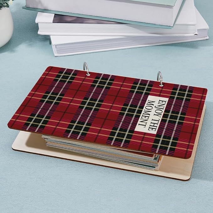 SUPERDANT Enjoy the Moment Greeting Card Holder Organizer Wooden Card Keeper Binder Planning Book Birthday Cards Keeper Photo Album 2-Rings Cover Wedding Planner Journal Keepsake Gift Keepsake Book