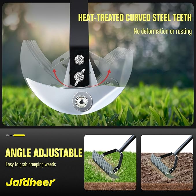 Jardineer Thatch Rake for Lawns, 61.4" Long Handle Manual Dethatcher with Adjustable Head, Metal Rake Heavy Duty for Dethatching, Dead Grass Removal, Garden Debris & Lawn Care Maintenance