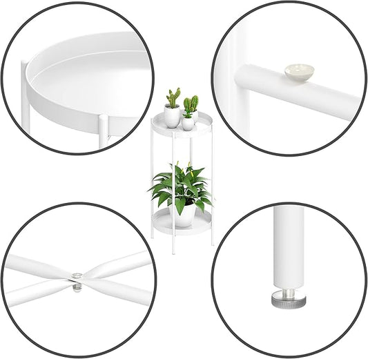 OVICAR Plant Stand Indoor Outdoor - Metal Flower Pot Holder Table Tall Potted Rack Organizer Rustproof Plant Display Shelf For Home Garden Patio Balcony Office Living Room Bathroom Corner (White)
