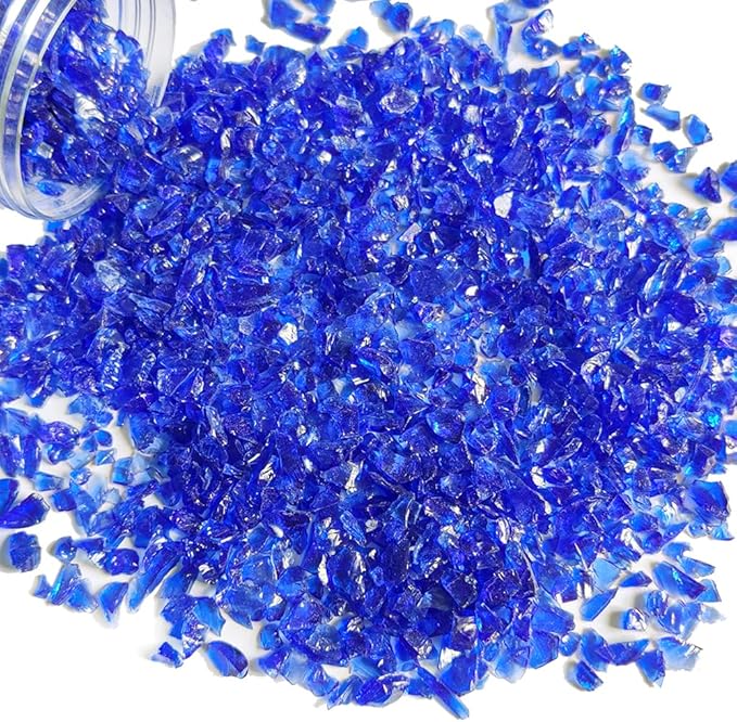 HappyFiller 1.3 LB Crushed Glass Broken Piece Granules for Resin Art Craft Project,Vase Fillers Candle Holder Aquarium Fish Tank Decor,Terrarium Potted Plants Topper Dressing Pebble Stones,Cobalt Blue
