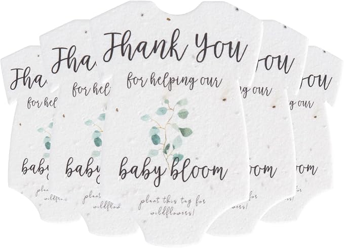 Onesie Seed Paper – 5 Green Shower Favors for Guests with Wildflower Seeds, Writable & Plantable, Shower Favor Gifts for Guest