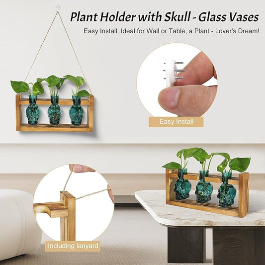 Skull Plant Propagation Station with LED Lights - Halloween Decor Skull Planter, Hydroponics Pot for Office, Unique Gifts for Women & Plant Lovers(Grey)