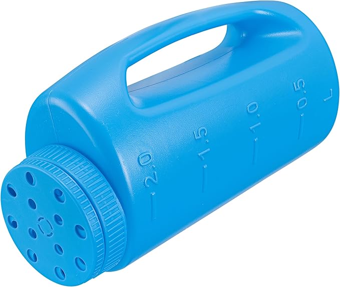 Superio Ice Melt Salt Spreader Handheld Shaker for Lawn Seed, Salt, Ice Melt, Calcium, Deicer Shaker 2 Liter, Adjustable Hole Size, Handy for Fertilizer Lawn Seed Salt to Deice (Blue 2-Pack)