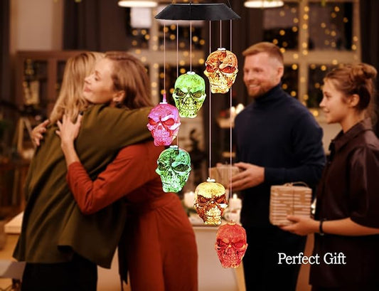 Skull Solar Wind Chimes Lights for Outside Gifts for Grandma Mom Skull Decorations Color Changing Decor LED Windchimes, Skull Gift for Birthdays, Theme Parties, Haunted House Party
