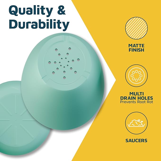Planter Pots with Drainage Holes - Lightweight, Durable, and Space-Saving Pots for Indoor and Outdoor - Versatile Functionality, Simple Modern Design, Set of 20 Plastic Planter Pots - Aqua