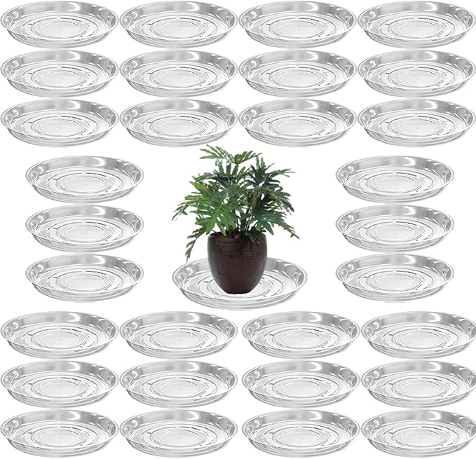 30 Packs 8" Clear Plant Saucers for Indoor Outdoor Use Heavy Duty Plastic Plant Trays for Planter Bulk Flower Pot Drip Trays to Catch Water, 4 to 20 Inch, Round Transparent