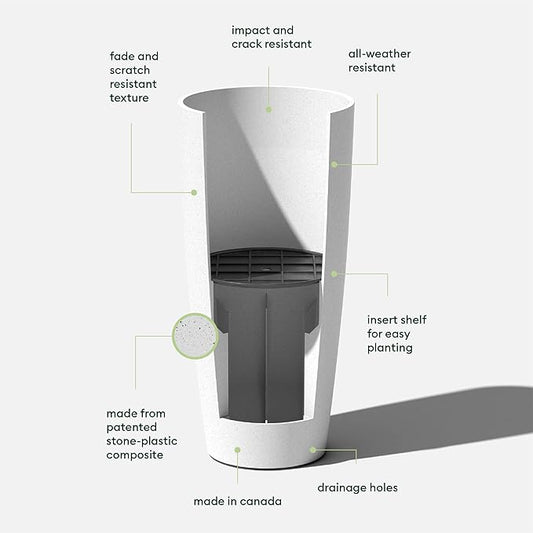 Veradek Mason Series Vega Planter - Round Tall Planter for Indoor or Outdoor Porch/Patio | Made from Plastic-Stone Composite with Drainage Holes | Modern Décor for, Flowers, Interior Plants