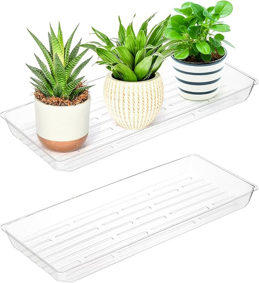 Kingrol 16 Pack Rectangular Plant Drip Trays, Clear Plant Saucers for Indoors, Thick Plastic Window Sill Plant Trays for Flower Pot Planter