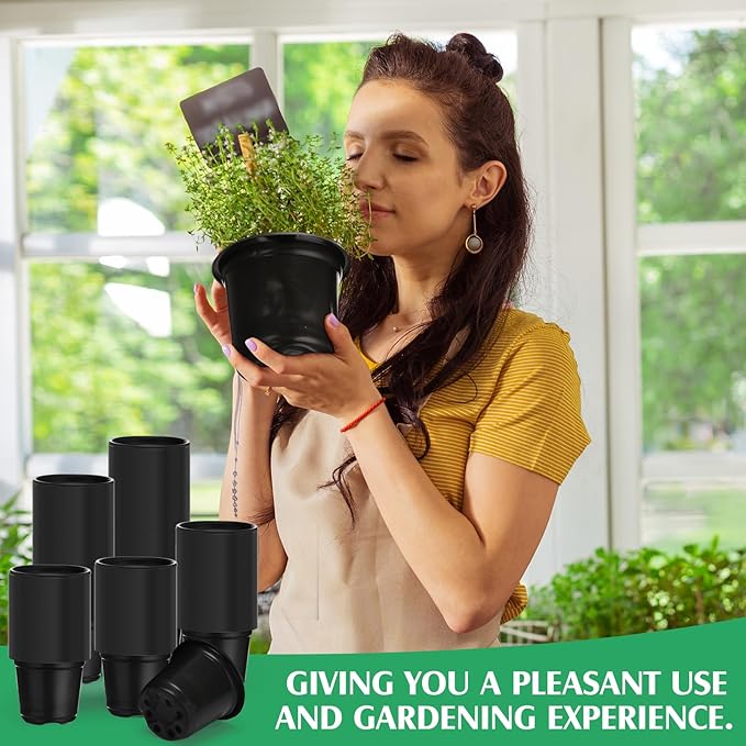 Geosar 500 Pcs Nursery Pots Plastic Plant Pots with Drainage Holes Flower Plant Container Plastic Seed Starting Pot for Transplants Succulents Cactus Indoor Outdoor Garden Yard (4 Inch)