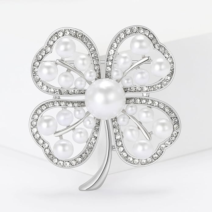 St.Patrick's Day Brooches for Women Dainty Crystal Four Leaf Lapel Pin Shamrock Hat Brooch Pins Irish Enamel Brooches Irish Holiday Costume Accessory Jewelry
