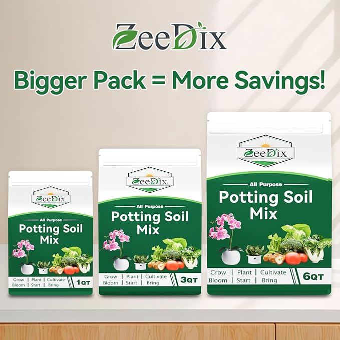 Zeedix Potting Soil Mix for Indoor Houseplant, Include Perlite, Compost, Peat Moss, Coco Coir and Vermiculite, Well Draining Potting Mix, Promote Healthy Root Development and Faster Plant Growth, 6qt