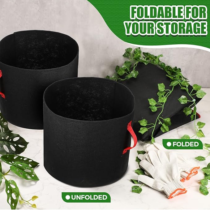 Nuenen 8 Pack Plant Grow Bags Bulk Breathable Nonwoven Fabric Pot with Handles Heavy Duty Nursery Vegetable Pots with Gloves for Garden Vegetables Potato Plants Flower Growing Planting (75 Gallon)